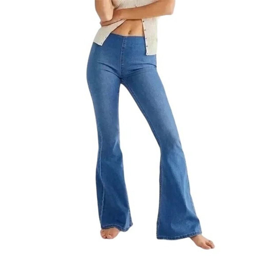 Free People We The Free Womens Blue Denim Flared Jeans Size 25